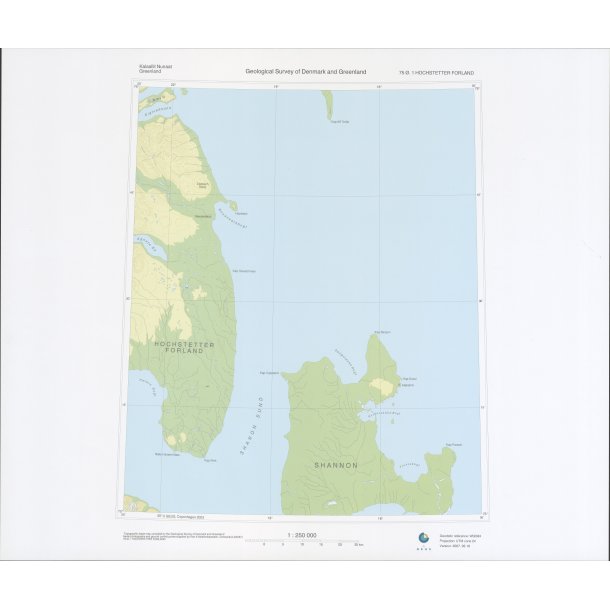 75 .1 Hochstetter Forland. Topografisk kort, 1:250 000