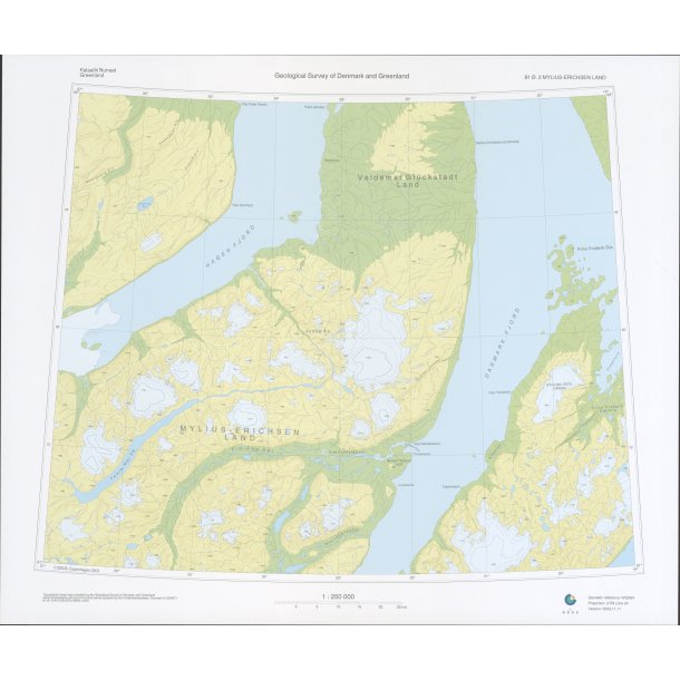 81 �.2 Mylius-Erichsen Land. Topografisk kort, 1:250 000