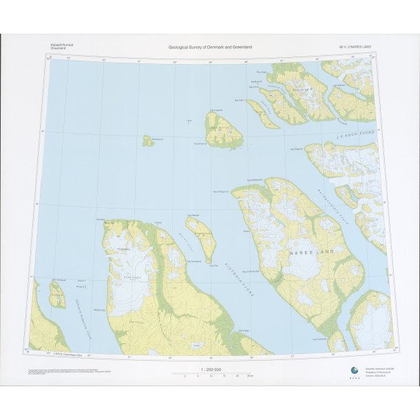 82 V.2 Nares Land. Topografisk kort, 1:250 000