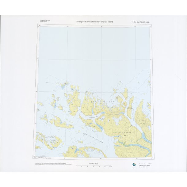 74 .3 Ole Rmer Land. Topografisk kort, 1:250 000