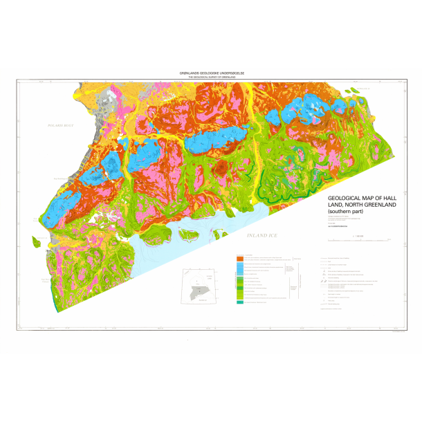 Hall Land, North Greenland, southern part. Geologisk kort over Grnland, 1:66 500, 1985