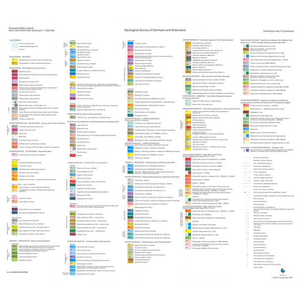 Geological map legend. North and North-East Greeland, 1:250 000, 2007