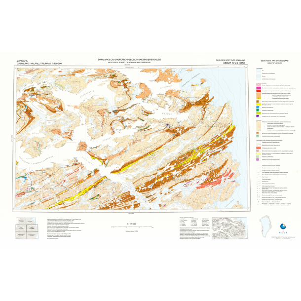 67 V.2 Nord Ussuit. Geologisk kort over Gr�nland, 1:100 000, 2004